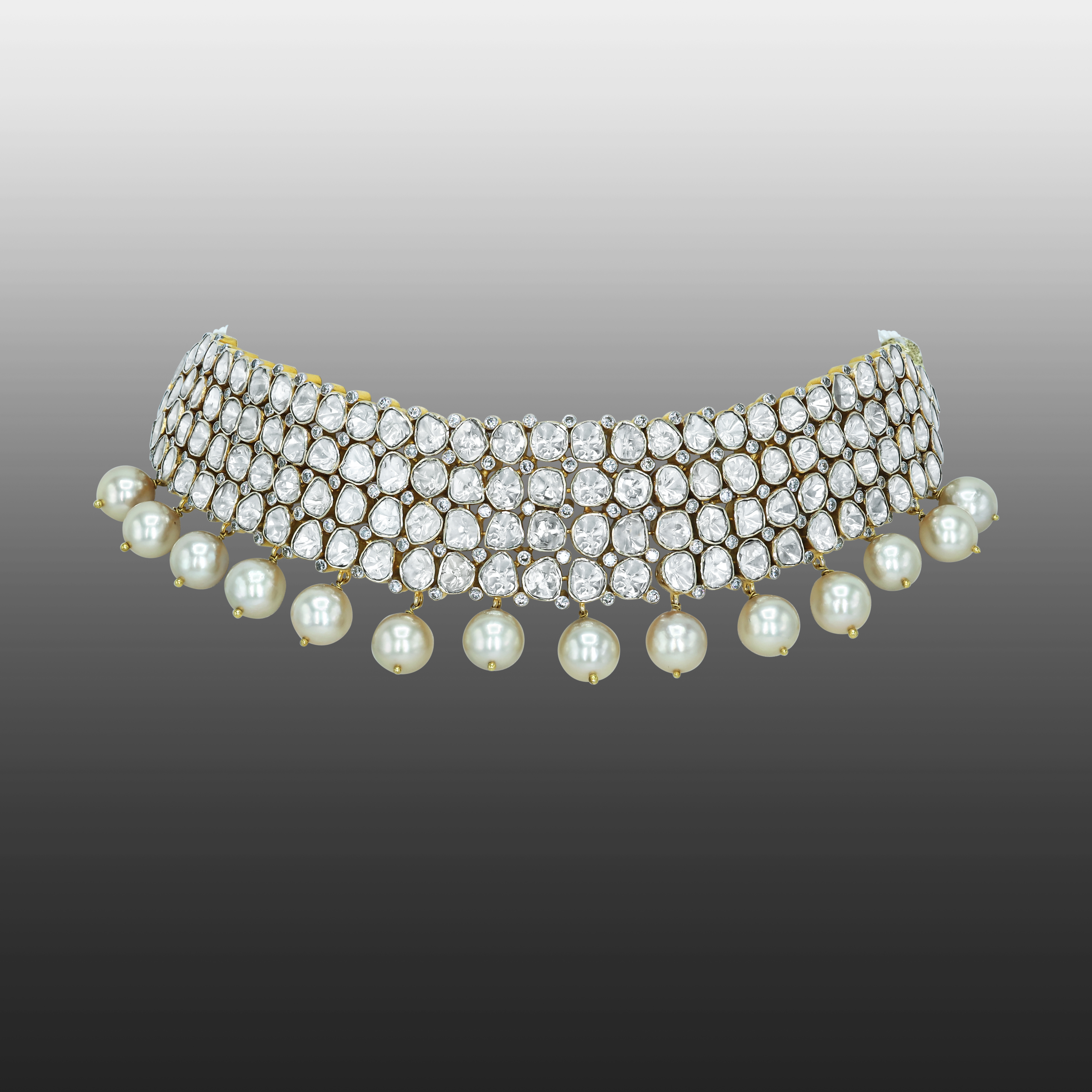 Polki Diamond Choker with Multi-Row Design and Pearl Drops